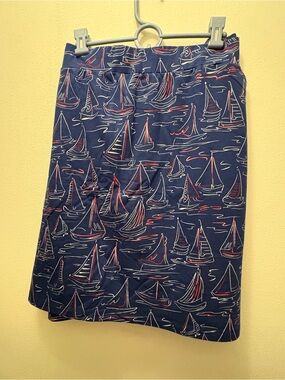 Quacker Factory Navy Sailboat Pencil Skirt with Red & White Accents